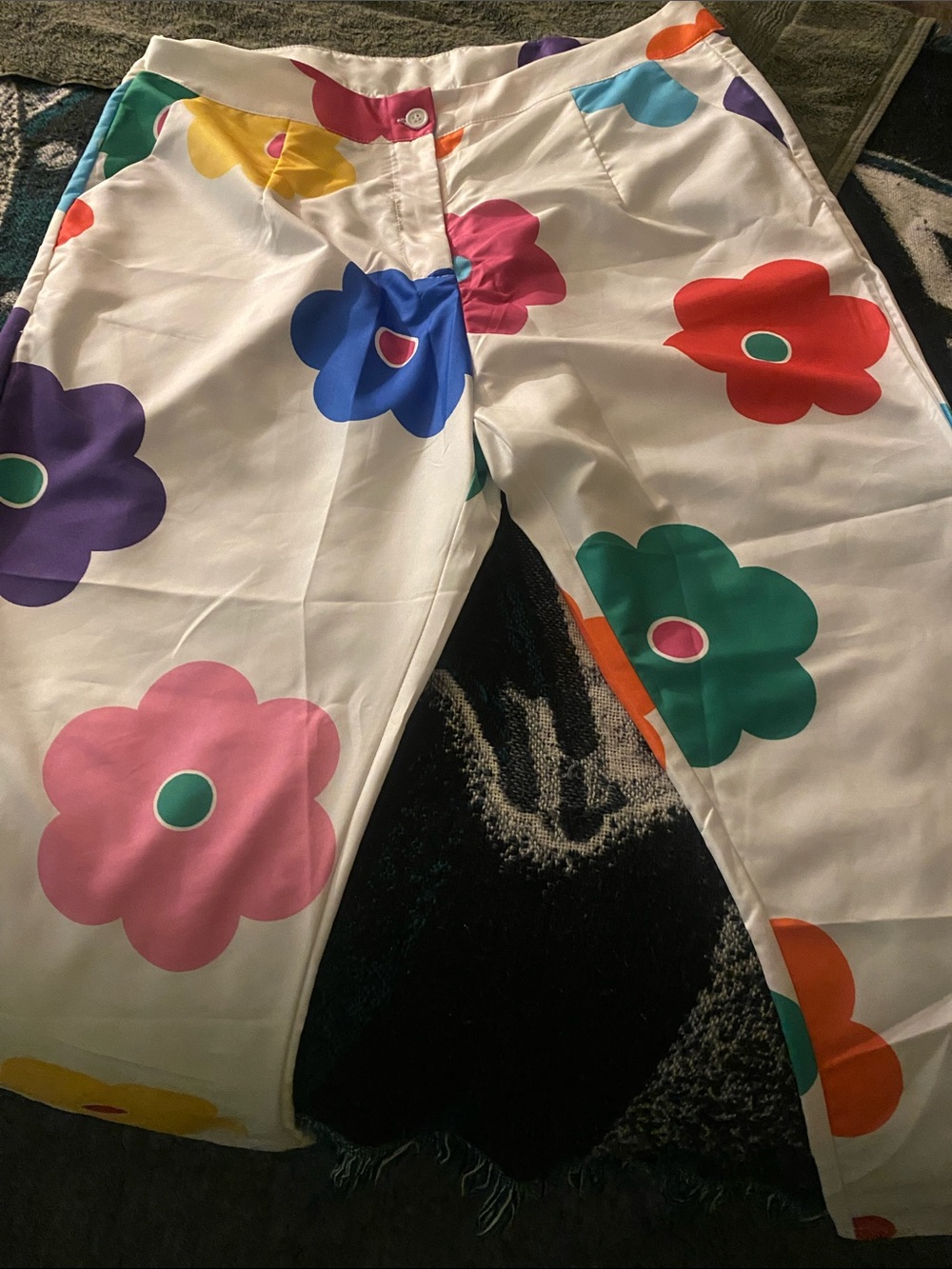 White Floral Print Tapered Leg Pants